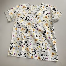 Scrubin.com  Halloween White Print Nurse Healthcare Uniform Top Sz M - $10.36