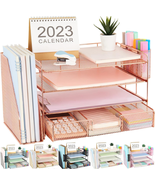 Paper Letter Tray Organizer with File Holder, 4-Tier  (Rose Gold) - £41.65 GBP