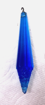Hot Turquoise Blue Glass Prism w Molded Flower Tip 3 1/8 Long 3/4 Wide - $18.32