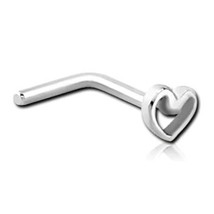 14K White Gold-Plated Silver Mini Heart L-Bend Nose Hoop Stud Pin 20 Gauge - £17.17 GBP