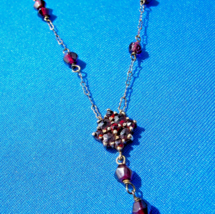 Antique Garnet Deco Necklace Unique Vintage 18&quot; inch Chain 10K Gold - £661.41 GBP