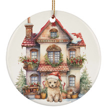 Poodle Dog Santa Hat &amp; Vintage Home Christmas Ornament Ceramic Gift Tree Decor - £11.64 GBP