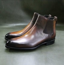 Handmade Leather Tan Patina Ankle High Chelsea Boots for Men Custom men boots - £190.87 GBP