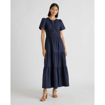 Quince Womens 100% Organic Cotton Tiered Maxi Dress Navy Blue Pockets S - £42.42 GBP