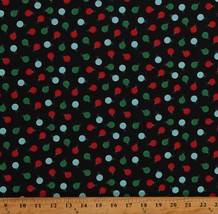 Cotton Christmas Ornaments on Black Holiday Fabric Print by the Yard D506.72 - £10.20 GBP