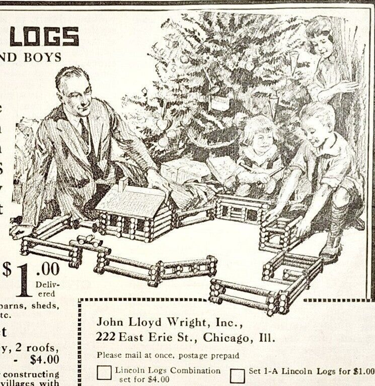 Primary image for 1923 Lincoln Logs Christmas Advertisement Games Ephemera 5.25 x 5.5"