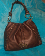 LOVCAT PARIS Brown Pebble Leather Large Hobo Shoulder Bag - Gold Heart &amp;... - £34.45 GBP