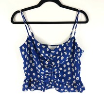 Topshop Womens Crop Top Ruched Ruffle Floral Sleeveless Blue Size 8 - $19.24