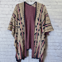 Anthropologie Flying Tomato Womens S/M Open Front Shawl Poncho Beige Aztec - $16.83