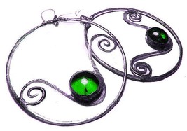 Green glass rouded earrigs stained glass  retro cirles ornamental  vintage oxydi - $35.00