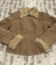 Black Rivet Women&#39;s Brown Suede Coat Fur Trim Size Medium Boho Look EUC - £36.76 GBP