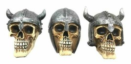 Set of Three Viking Warlords Skull With Battle Helmets Figurine Norse Mythology - £18.37 GBP