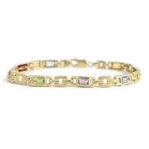 Estate Emerald Cut Multicolored Gemstone Bracelet 14K Yellow Gold, 9.51 Grams - £878.13 GBP