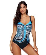 Boutique One PC Athletic Swimsuit NEW Blue Tribal Bathing Suit Padded NE... - £21.29 GBP