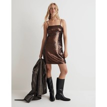 Madewell Womens Sequin Slip Mini Dress Hot Cocoa Brown 14 - £38.51 GBP