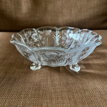 Cambridge Corinth With Rose Point Etch 7 3/4&quot; 3 Footed Bon Bon Candy Dish MCM - £31.57 GBP