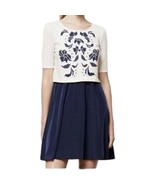 Lilka Cream Navy Blue Short Sleeve Embroidered Cutout Flower Mini Dress ... - $32.37