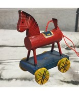 Vintage Christmas Ornament Wood Horse Rolling Toy Classic - $11.88