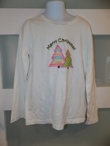 Faded Glory White LS Merry Christmas Shirt Size M (7/8) Girl&#39;s PLAY SHIRT - £3.96 GBP