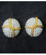 Swarovski Round Pave Crystals Gold Clip on Dome Earrings Swan Logo Vintage - $32.66