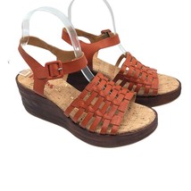 Korks by Kork-Ease Marley Platform Wedge Sandals Faux Leather Woven Orange 7 - £23.00 GBP