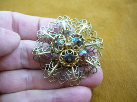 (br-103) purple crystal flower filigree brass pin pendant brooch fashion jewelry - £20.24 GBP