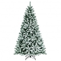 7 Feet Pre-lit Snow Flocked Hinged Christmas Tree with 1116 Tips and Metal Stand - $249.51