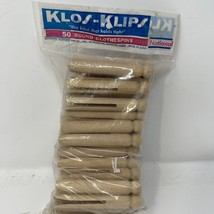 Vintage National Klos-Klips Wood Round Clothes Pins 50 Count Prop NEW Sealed - £10.26 GBP