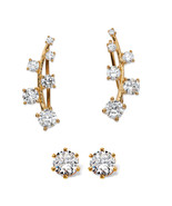 PalmBeach Jewelry 2.22 TCW CZ Gold-Plated Silver Ear Climber and Stud Set - £33.91 GBP