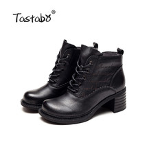 Autumn Women Boots Genuine Leather Thick Heels Ankle Boots For Women Shoes Retro - £79.59 GBP