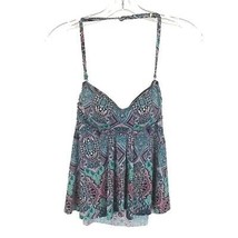 NWOT Womens Size 4 Garnet Hill Multicolor Mosaic Pleat Front Tankini Top - £19.27 GBP