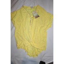 Lily White Womens Blouse Yellow Cap Sleeve V Neck Zipper Trim Half Zip S New - £6.33 GBP
