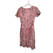 Handmade Blush Pink Sequin Gauzy Party Dress Lined Short Sleeve Size Medium - $21.46