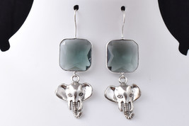 Handcrafted Rhodium Polished Square Smoky Quartz Vintage Earrings Women Gift - £18.27 GBP