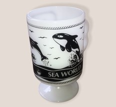 Sea World Shamu &amp; The Dolphins Milk Glass Souvenir Vintage Mug With Stem... - $12.08