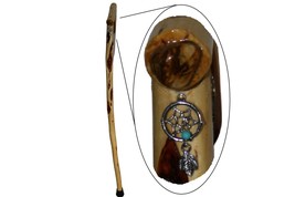 34&#39;&#39; Walking Cane For Sm to Med Hands, Inlaid Dream Catcher n Stone, Willow Wood - £110.08 GBP