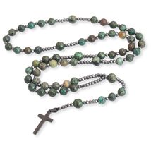 Nazareth Store Stone Beads Men Rosary Necklace Hematite Beaded Cord Necklace wit - £20.86 GBP