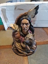 Rare Vintage Ashley Belle Figurine Native American Man, Eagle &amp; Wolf 11&quot; H - $9.50