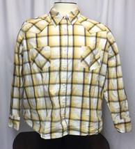 Roper Western Shirt Men&#39;s Size 1X Long Sleeve Yellow Black W Plaid Pearl Button - £12.08 GBP
