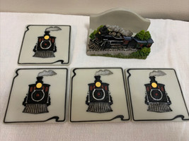 A. Richesco Hand Painted Resin 3D Train Coaster Set, Stand with 4 Coasters NEW - £22.50 GBP