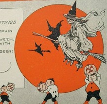 Vintage Halloween Postcard Gothic 3 Witches 4 Goblins FA Owen Antique Original - £78.34 GBP