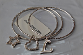 Liz Claiborne Silver Bangle Bracelets Set of 3 Twist Rhinestone Heart L Star - £12.18 GBP