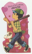 Vintage Valentine Card Boy and Dog Baseball 1960&#39;s You&#39;re A Hit With Me - £6.17 GBP