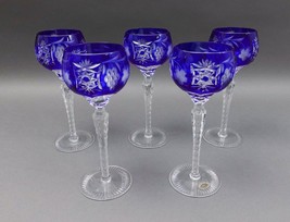 AJKA Crystal Marsala Cobalt Blue Cut To Clear 8.25&quot; Wine Goblet Glasses ... - £236.84 GBP