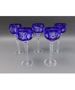 AJKA Crystal Marsala Cobalt Blue Cut To Clear 8.25&quot; Wine Goblet Glasses ... - £235.89 GBP