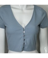 Lulus Blue Crop Top Short Sleeve Women&#39;s Small Button Down - $12.00