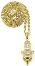 New microphone necklace pendant iced pivot with 30 or 91.4cm long chain - £23.10 GBP
