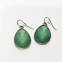 Green Teardrop Checkerboard Cut Hook Drop Earrings  1&quot; Pierced Silver Tone - £19.78 GBP