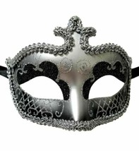 Black Silver Glitter Venetian Masquerade Costume Mask Halloween New Years Party - £9.51 GBP