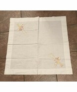 VTG FLORAL Basket Hand EMBROIDERED LINEN COTTON TABLECLOTH 27.5 X 27.5” - €29,23 EUR